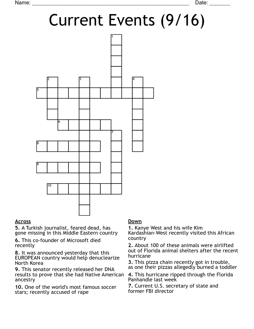 Current Events (9/16) Crossword