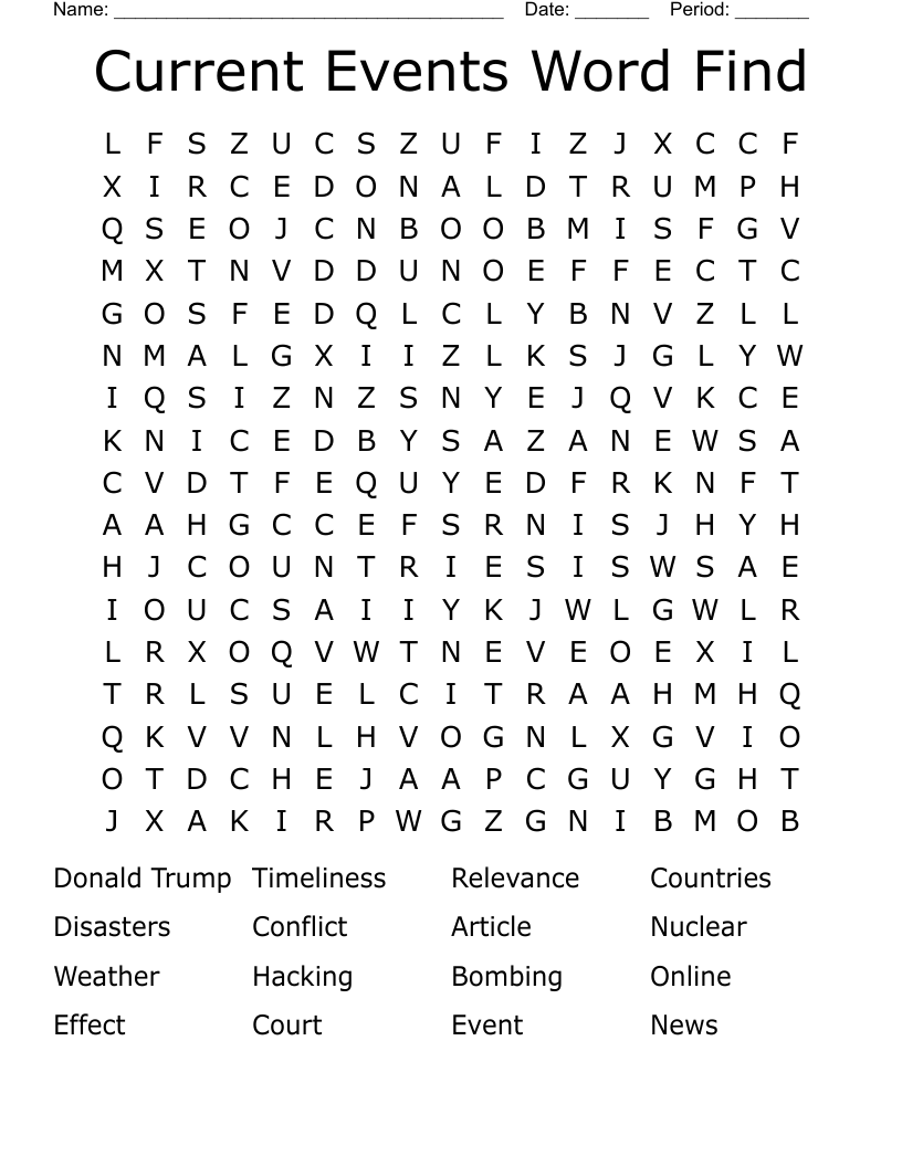 Current Events Word Find Word Search