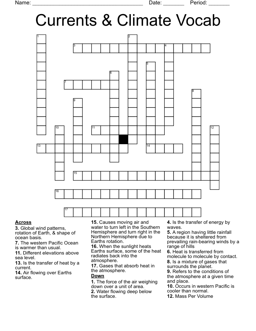 Currents & Climate Vocab Crossword