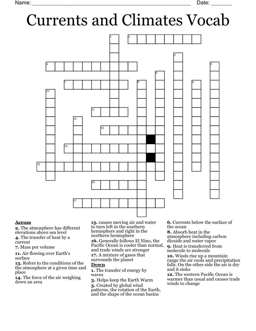 Currents and Climates Vocab Crossword