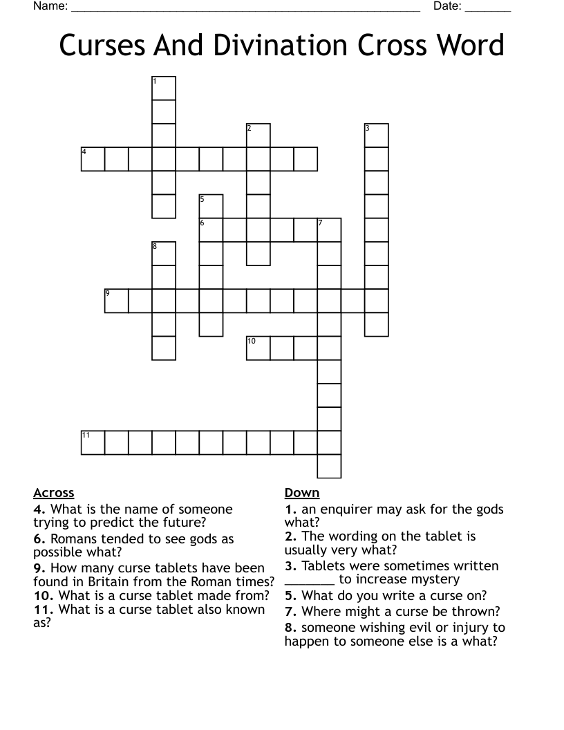 Curses And Divination Cross Word