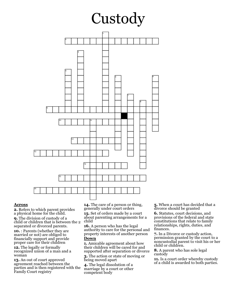 Custody  Crossword