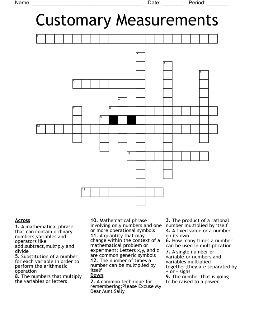 Customary Measurements Crossword