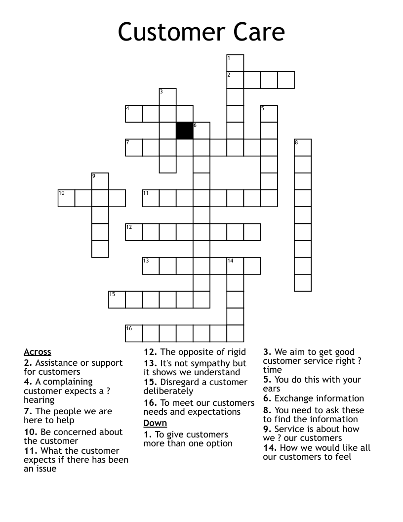 Customer Care  Crossword