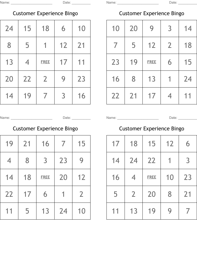 Customer Experience Bingo