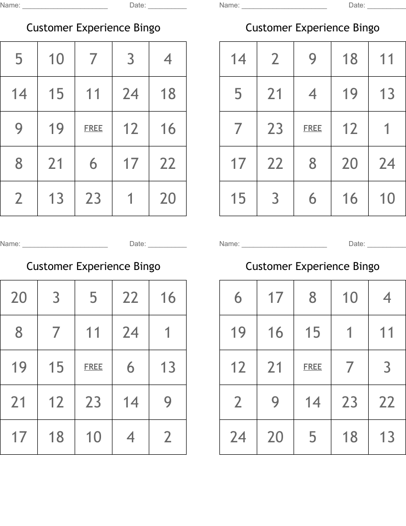 Customer Experience Bingo