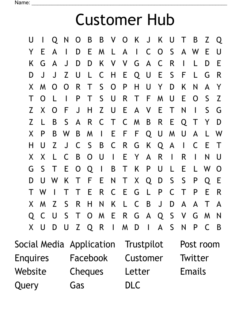Customer Hub Word Search