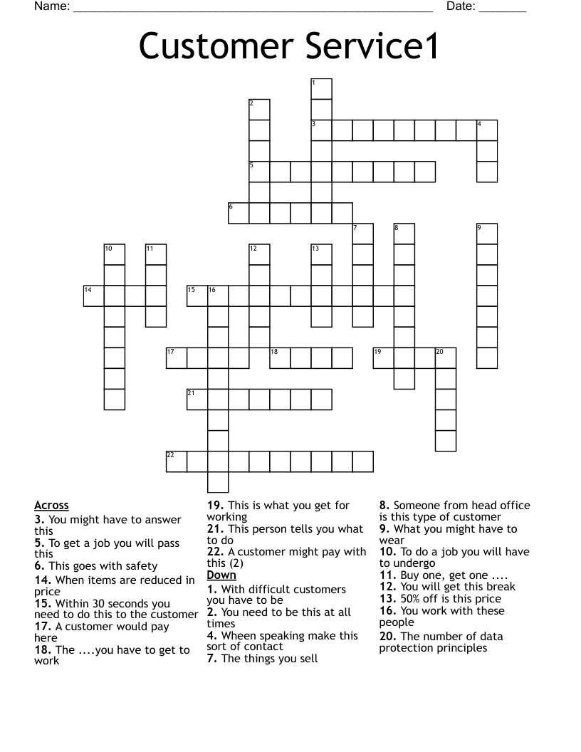 Customer Service1 Crossword