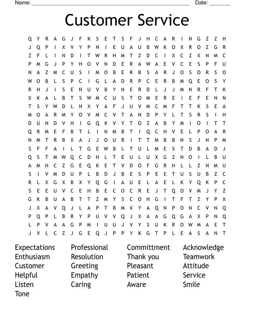 Customer Service Word Search