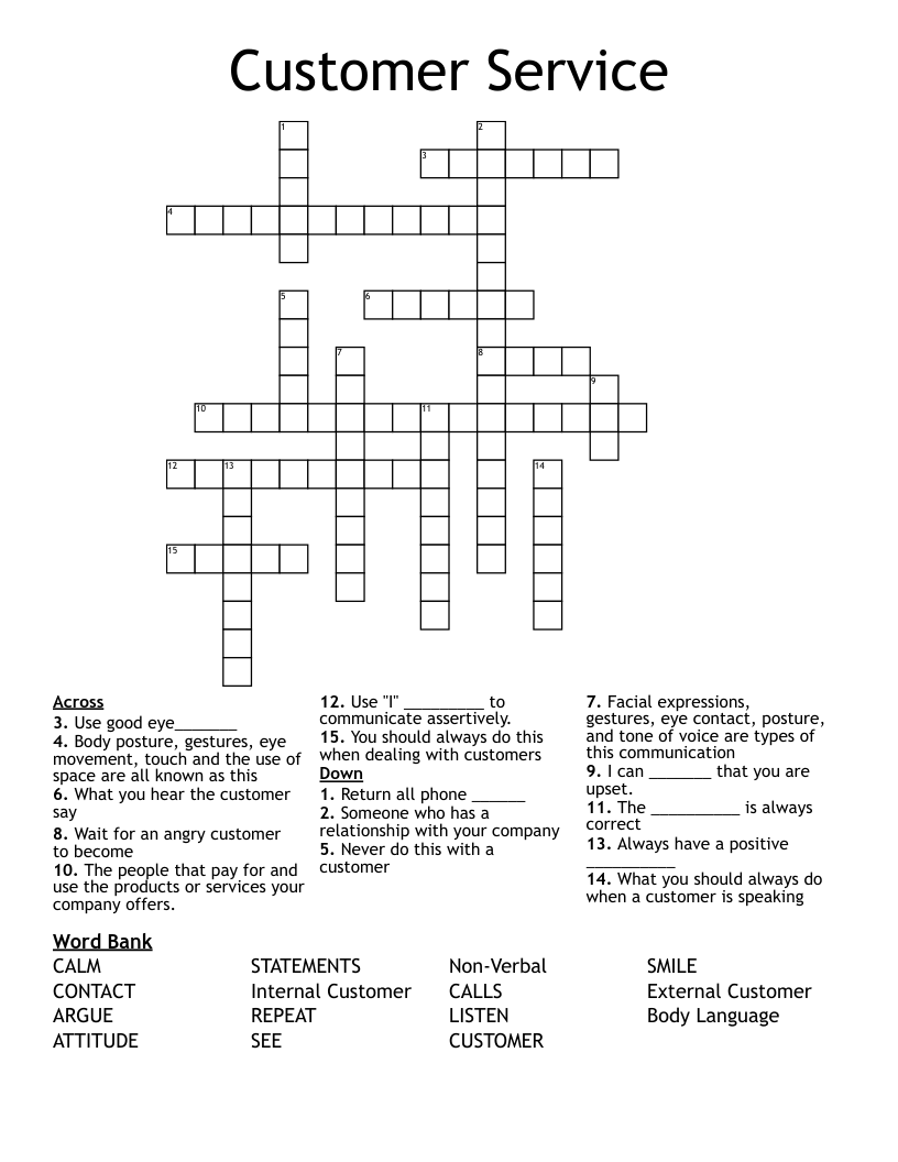 Customer Service Crossword