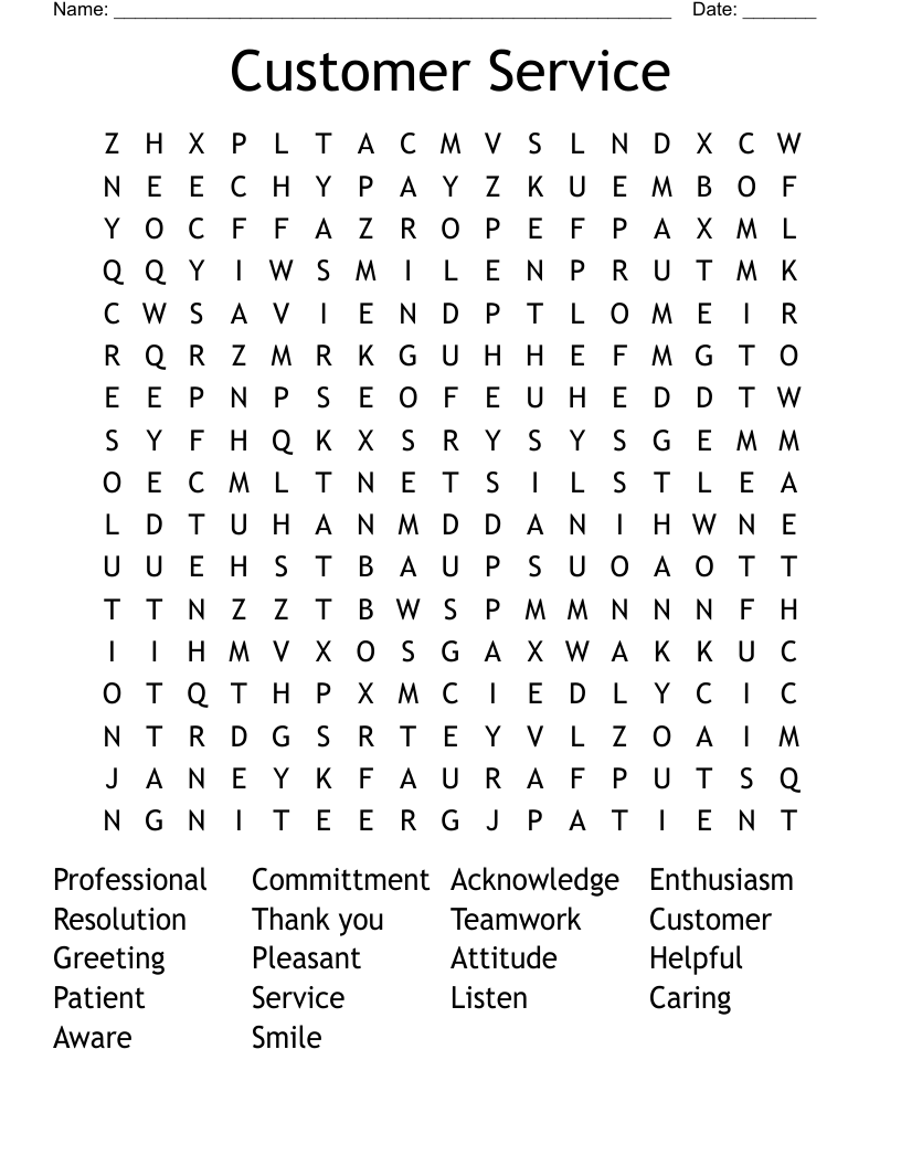 Customer Service Word Search