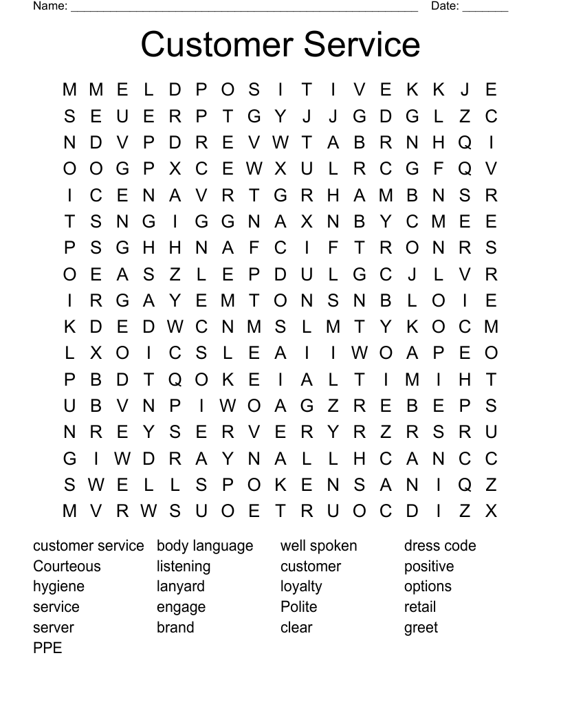 Customer Service Word Search