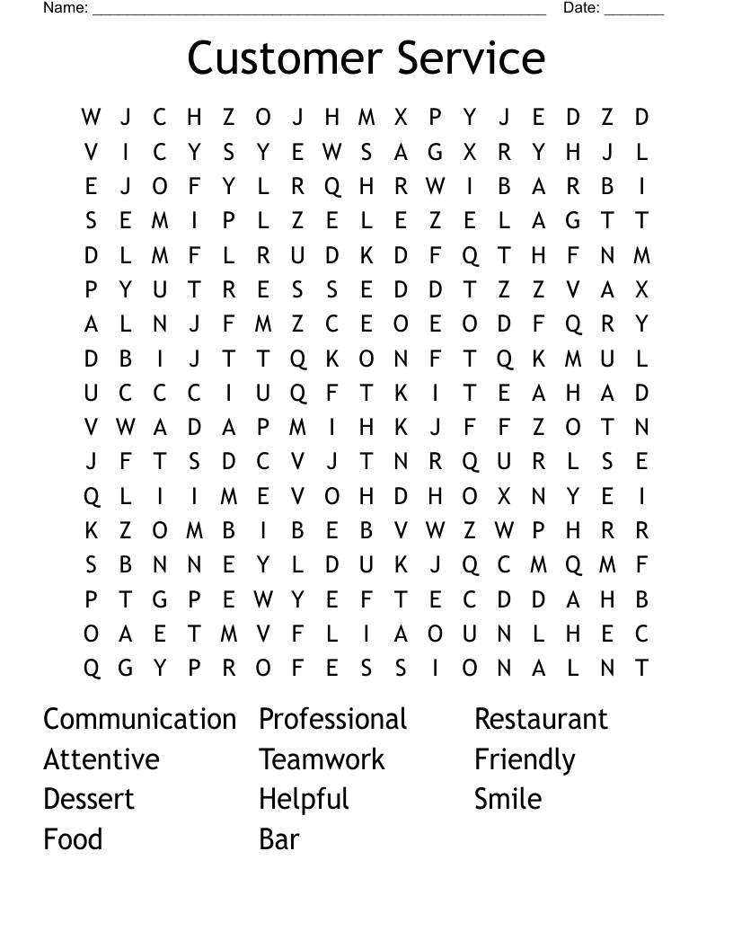 Customer Service Word Search