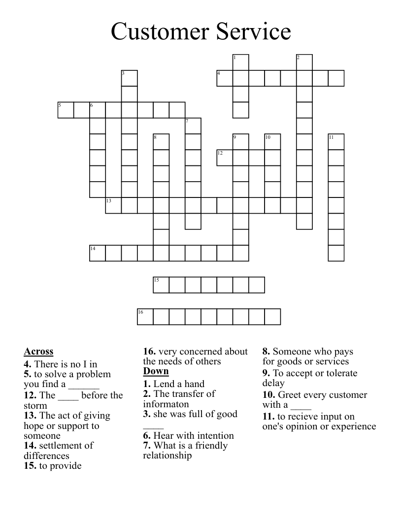 Customer Service Crossword