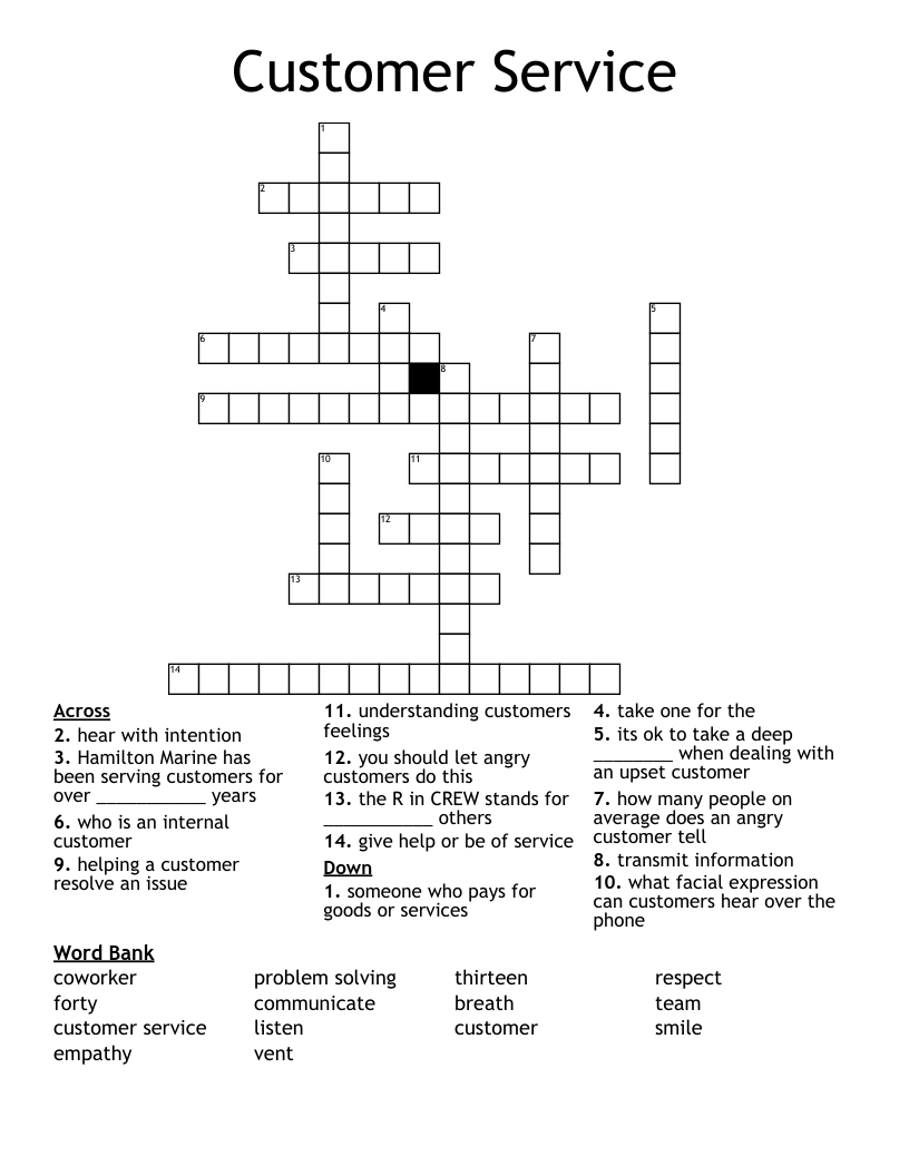 Customer Service Crossword