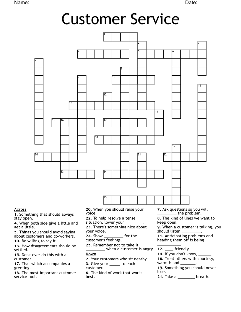 Customer Service Crossword