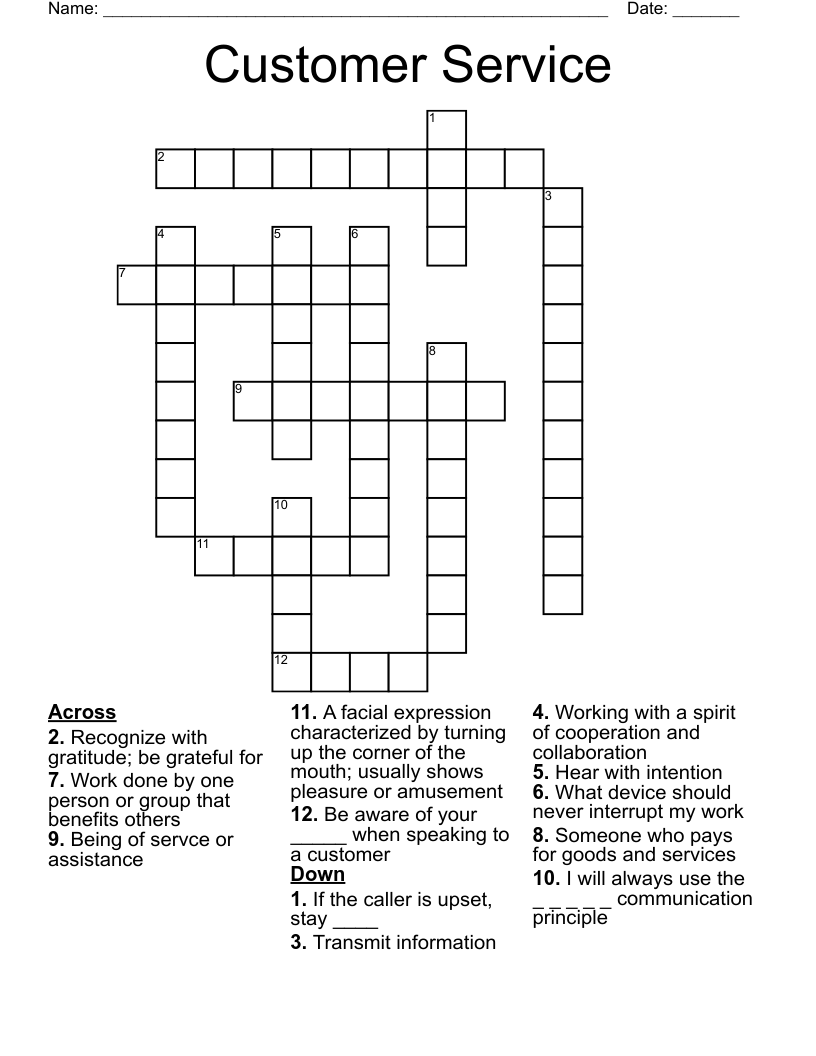 Customer Service Crossword