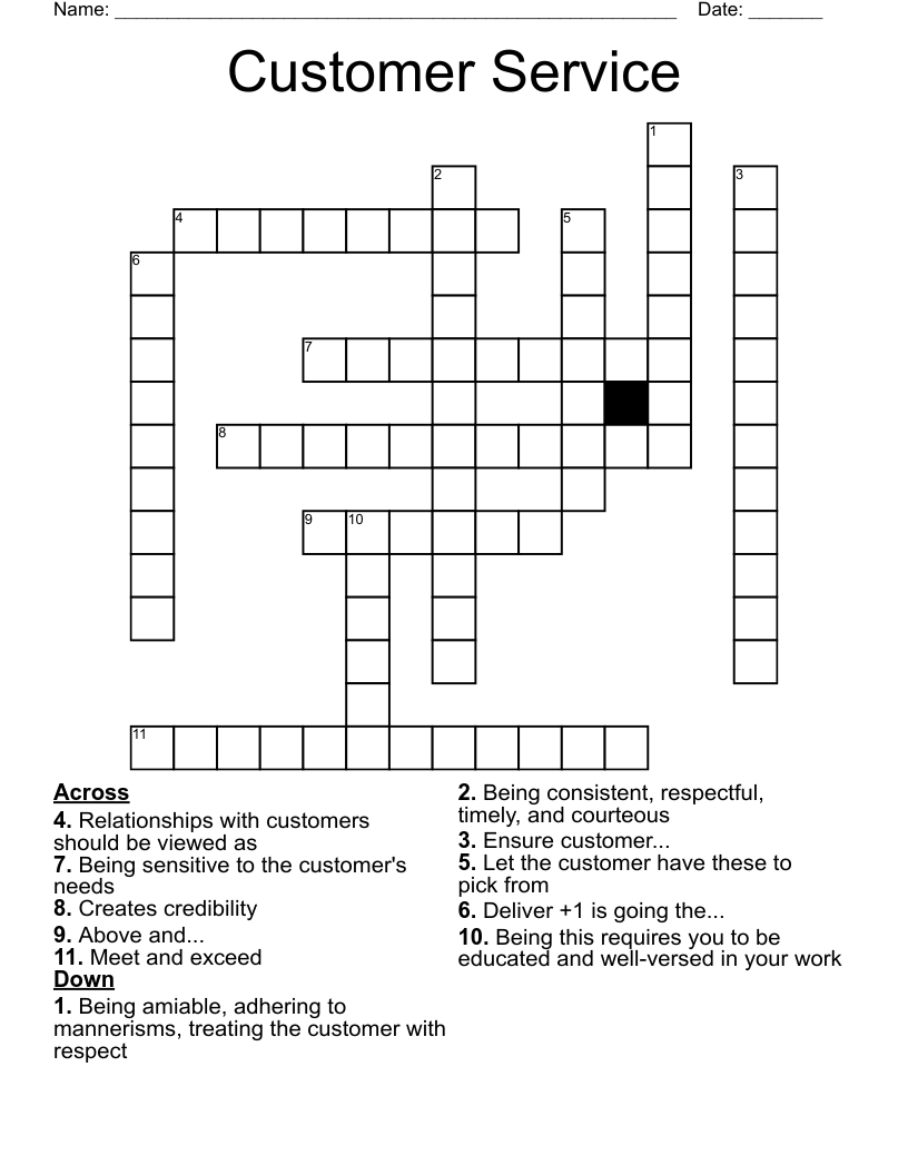 Customer Service Crossword