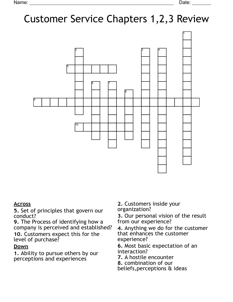 Customer Service Chapters 1,2,3 Review Crossword