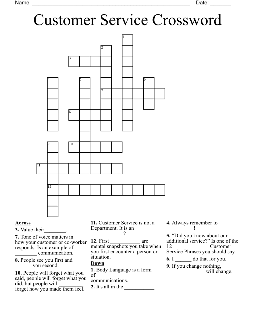 Customer Service Crossword