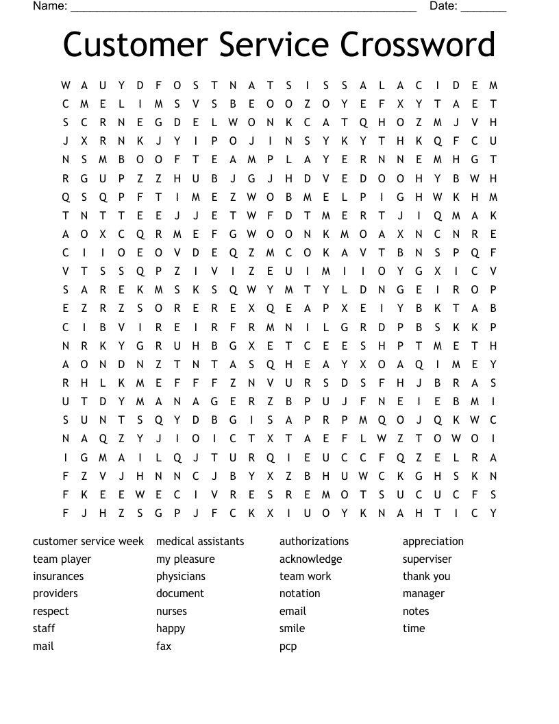 Customer Service Crossword  Word Search