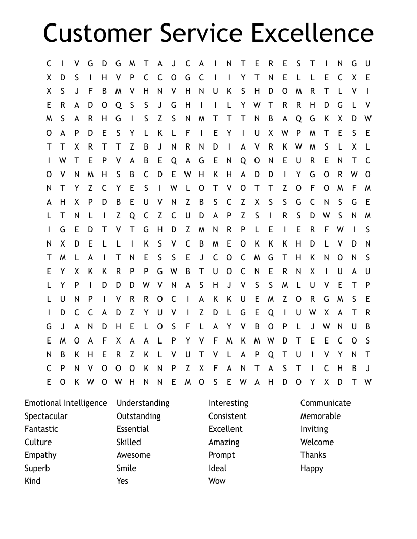 Customer Service Excellence Word Search