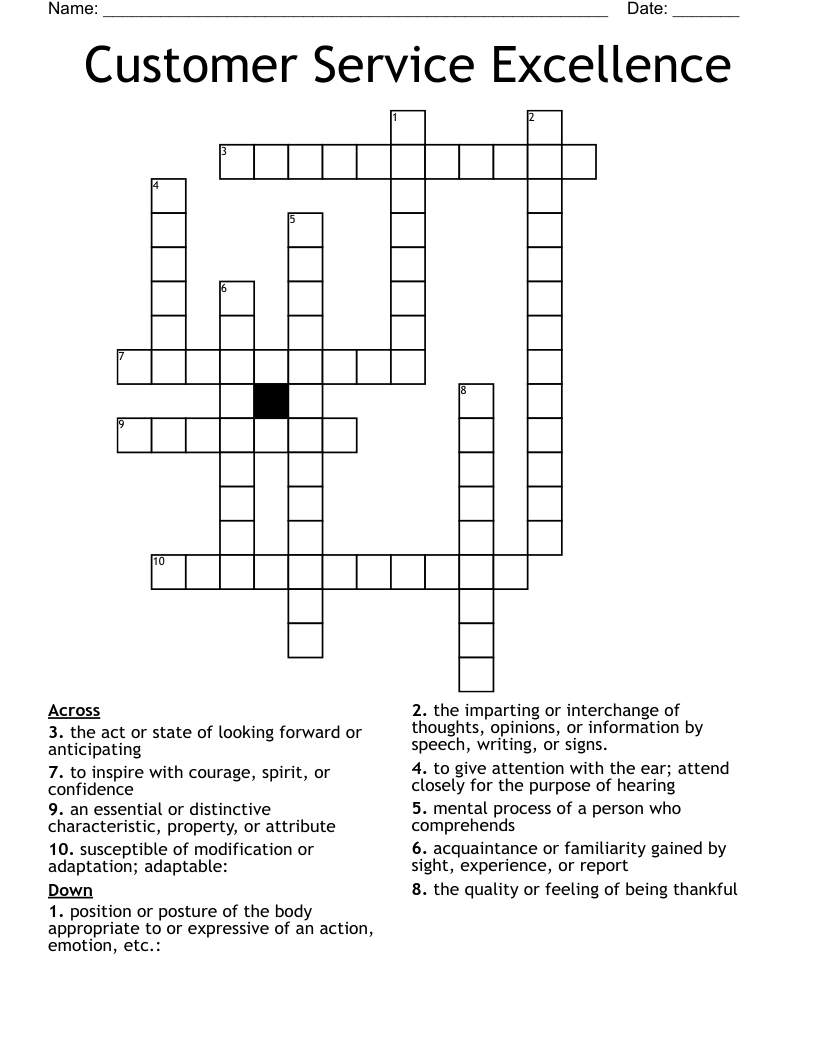 Customer Service Excellence Crossword
