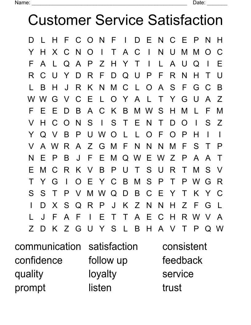 Customer Service Satisfaction  Word Search