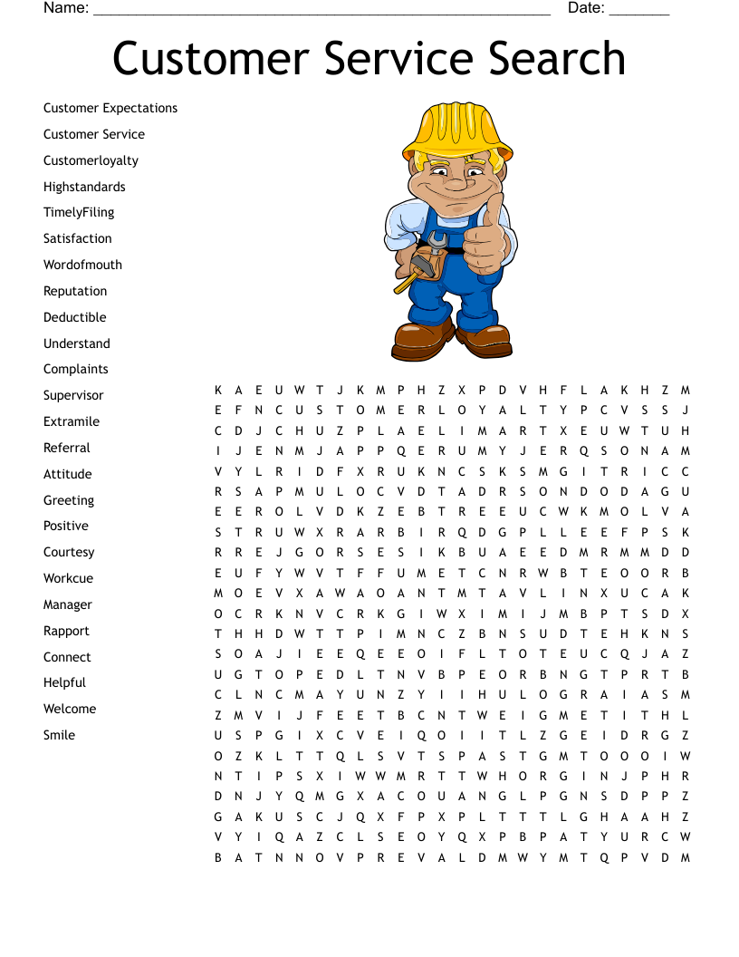 Customer Service Search Word Search