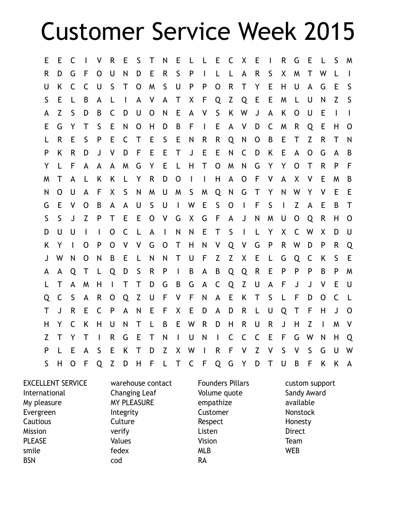 Customer Service Week 2015 Word Search