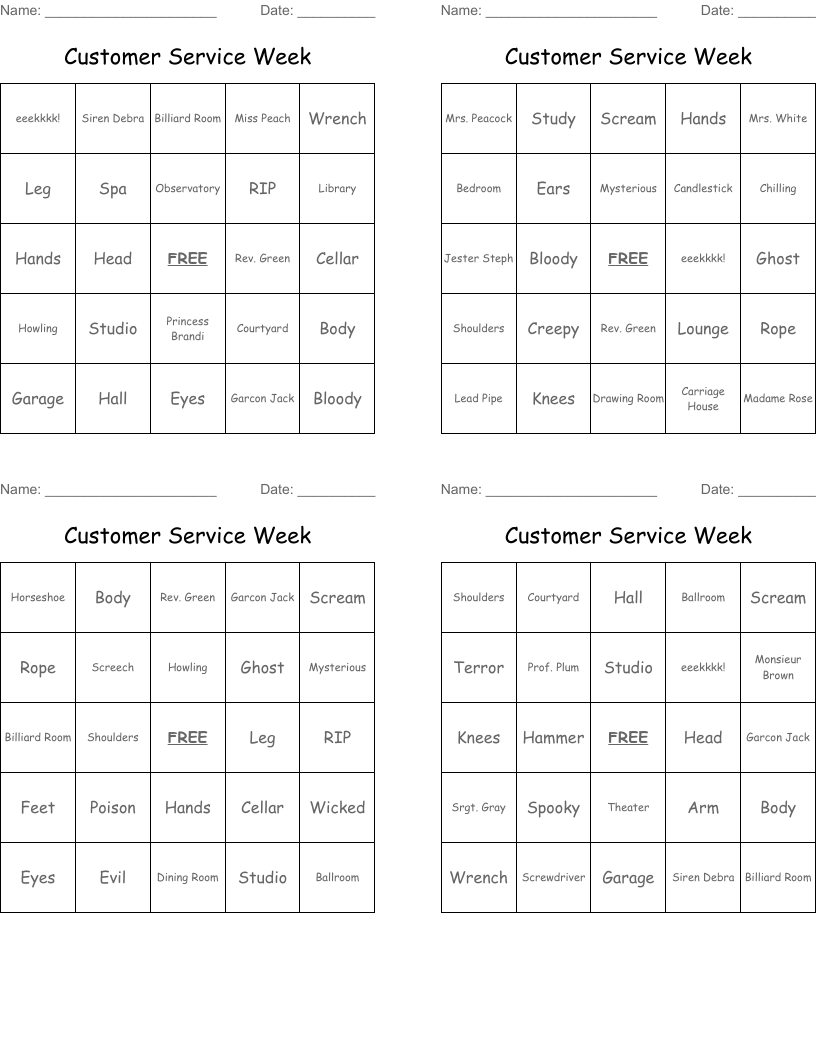 Customer Service Week Bingo Cards