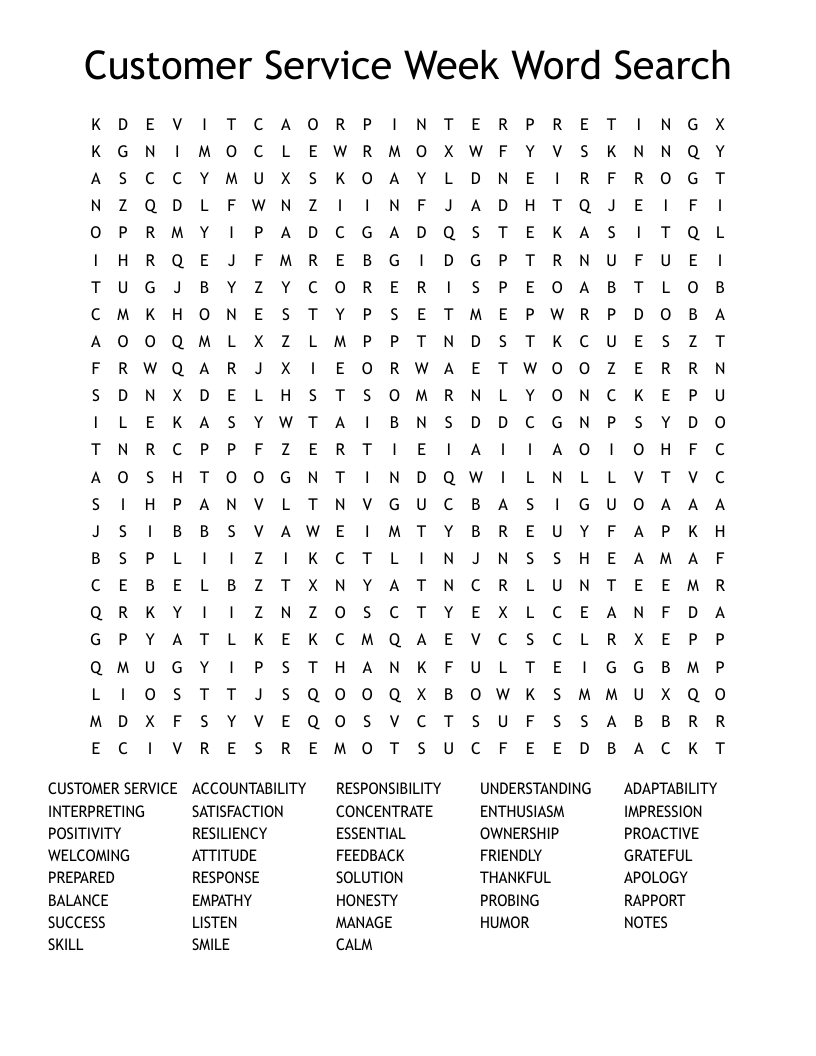 Customer Service Week Word Search