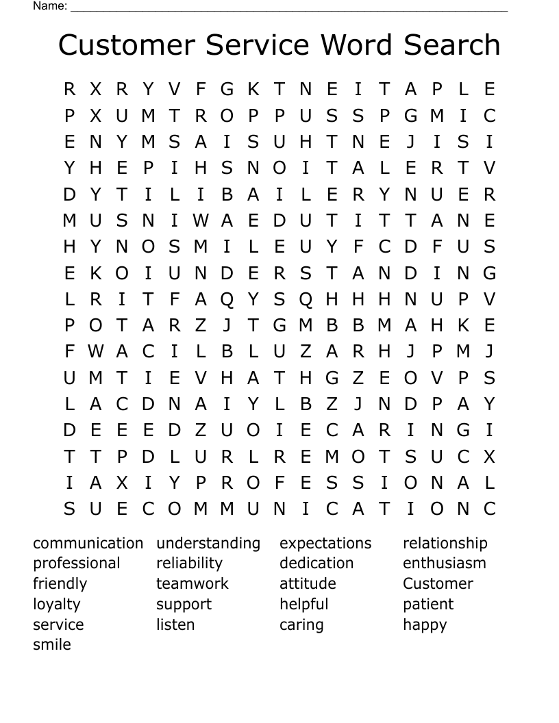 Customer Service Word Search