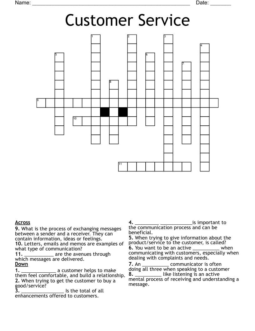 Customer Service  Crossword