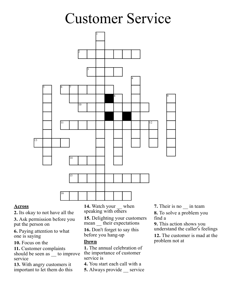Customer Service  Crossword