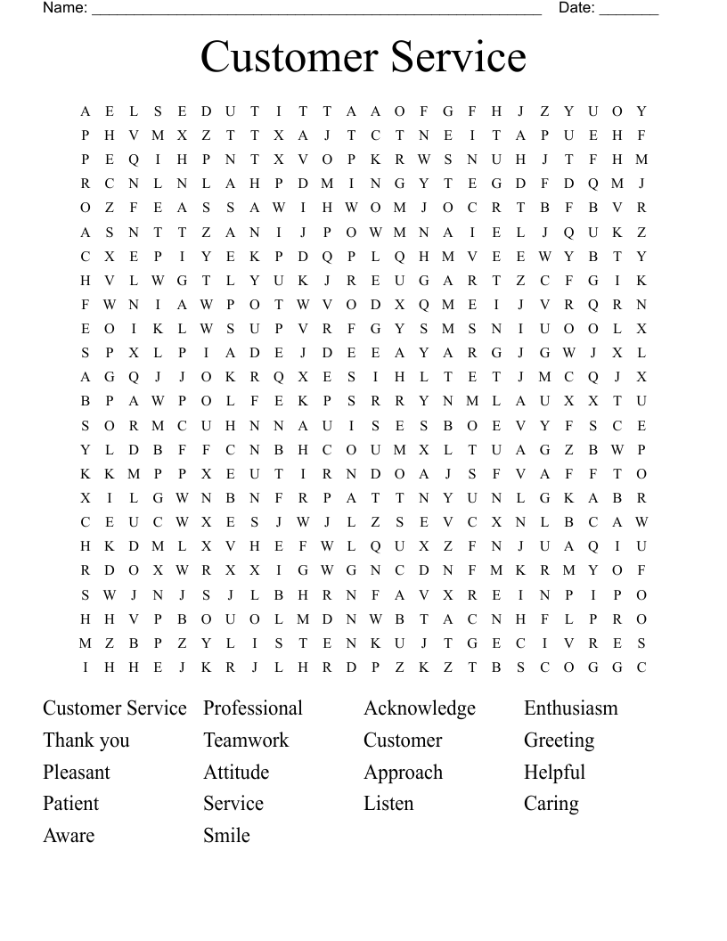 Customer Service  Word Search