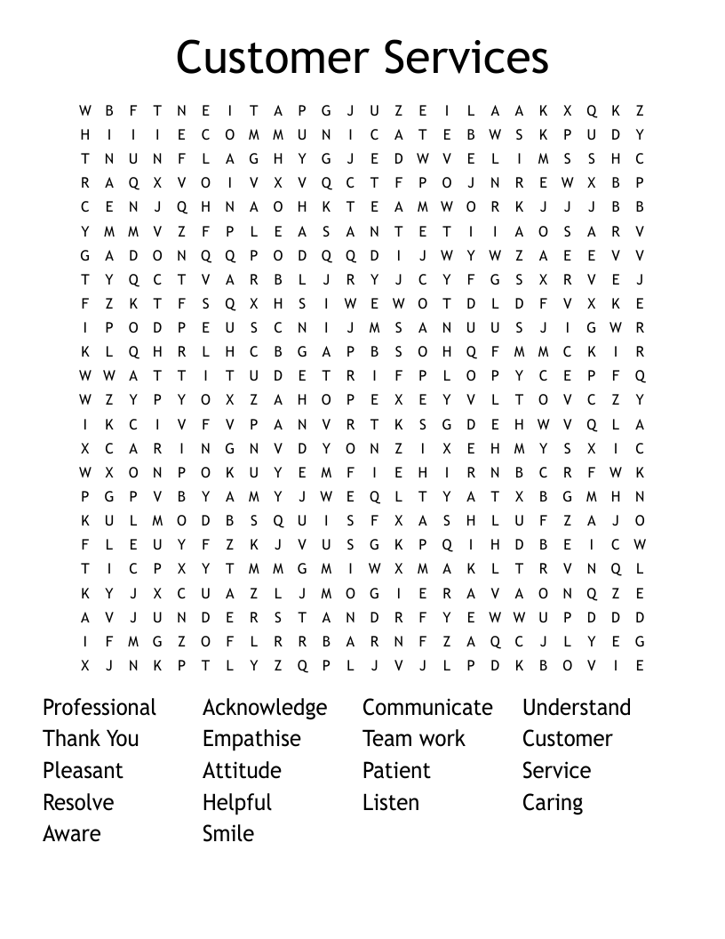 Customer Services Word Search
