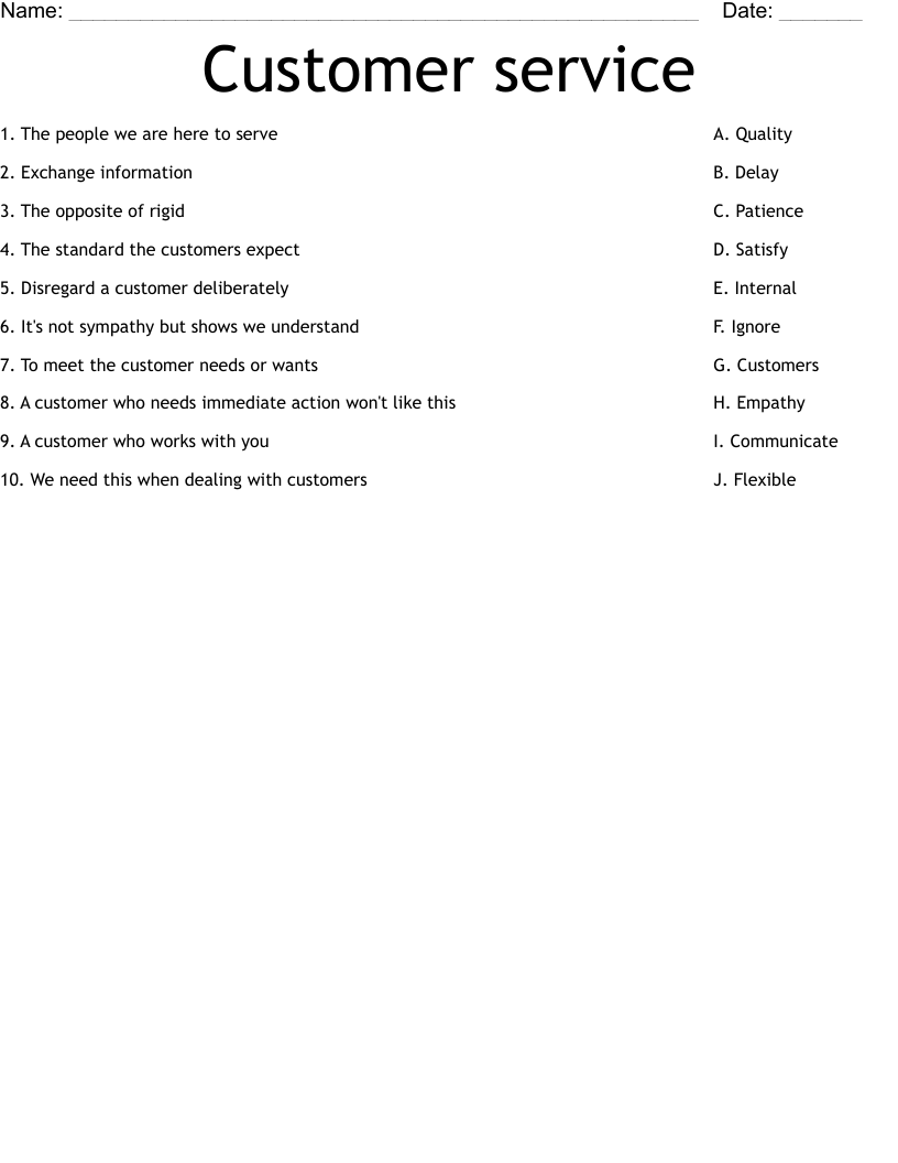 Customer service Worksheet