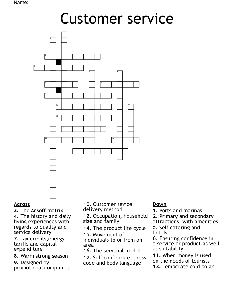Customer service Crossword