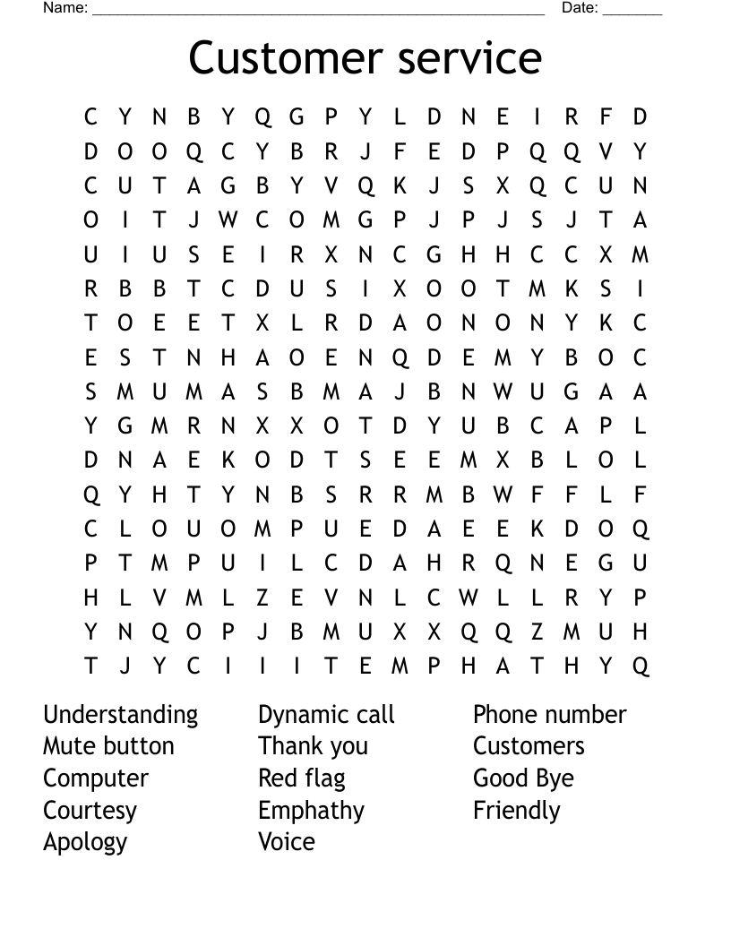 Customer service Word Search