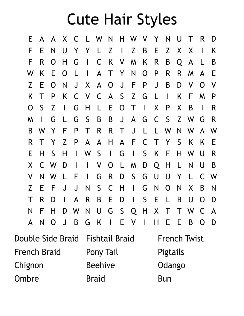 Cute Hair Styles Word Search