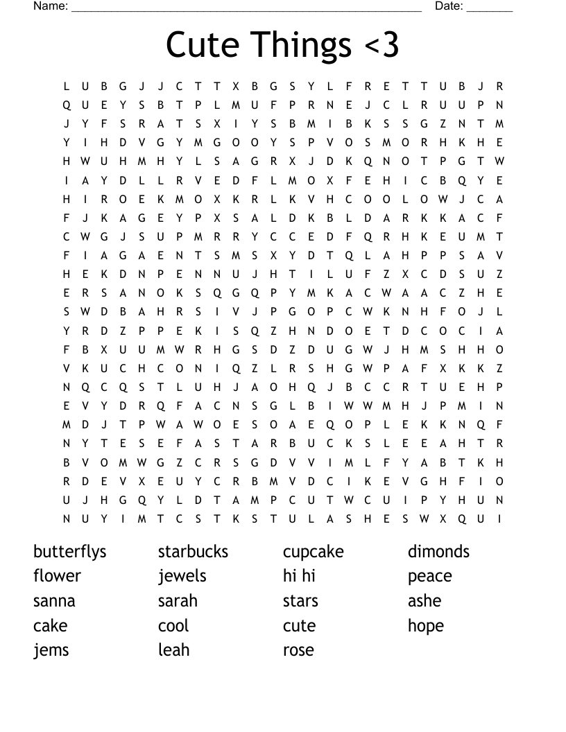 Cute Things <3 Word Search