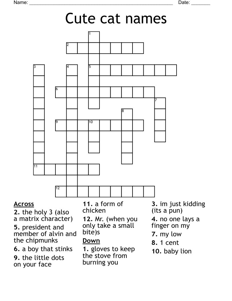 Cute cat names Crossword