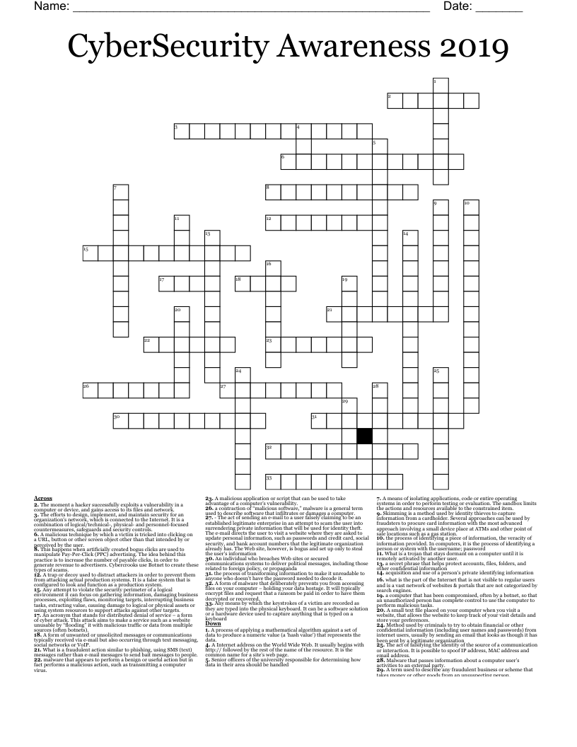 CyberSecurity   Awareness 2019 Crossword