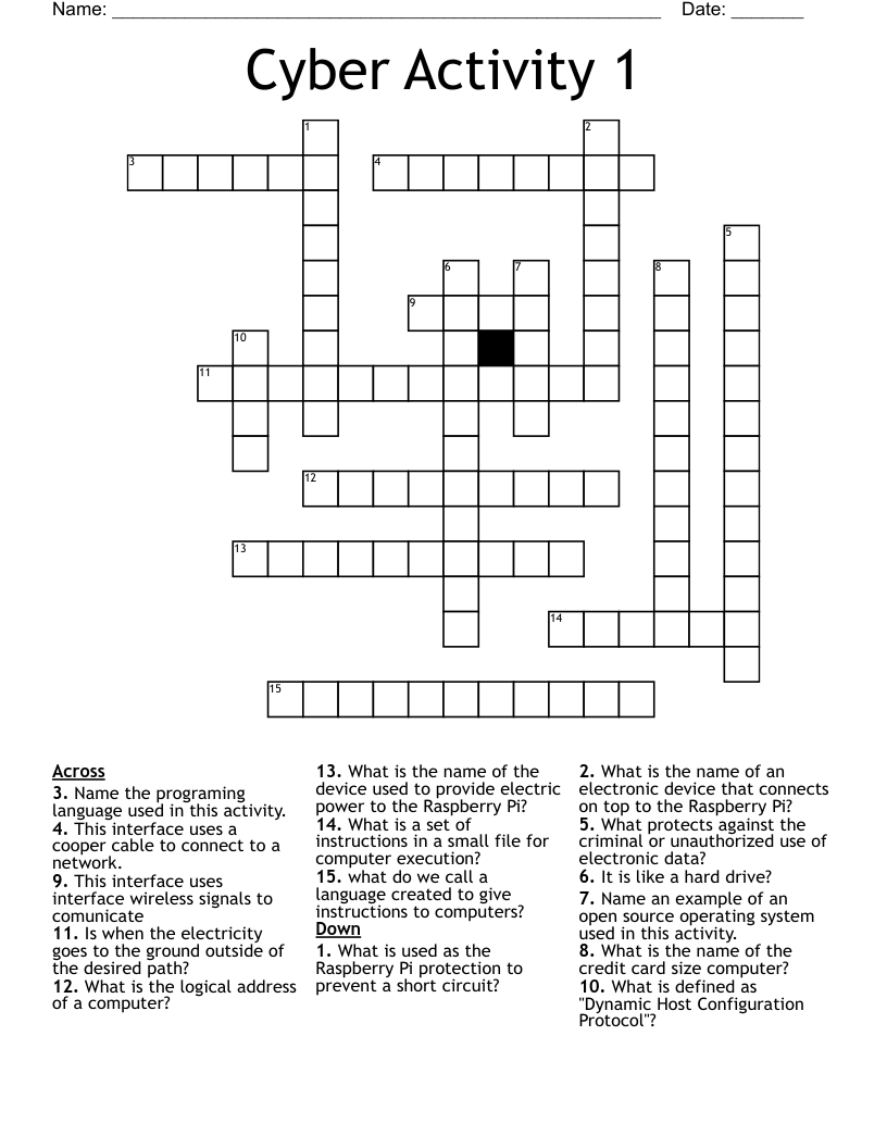 Cyber Activity 1 Crossword