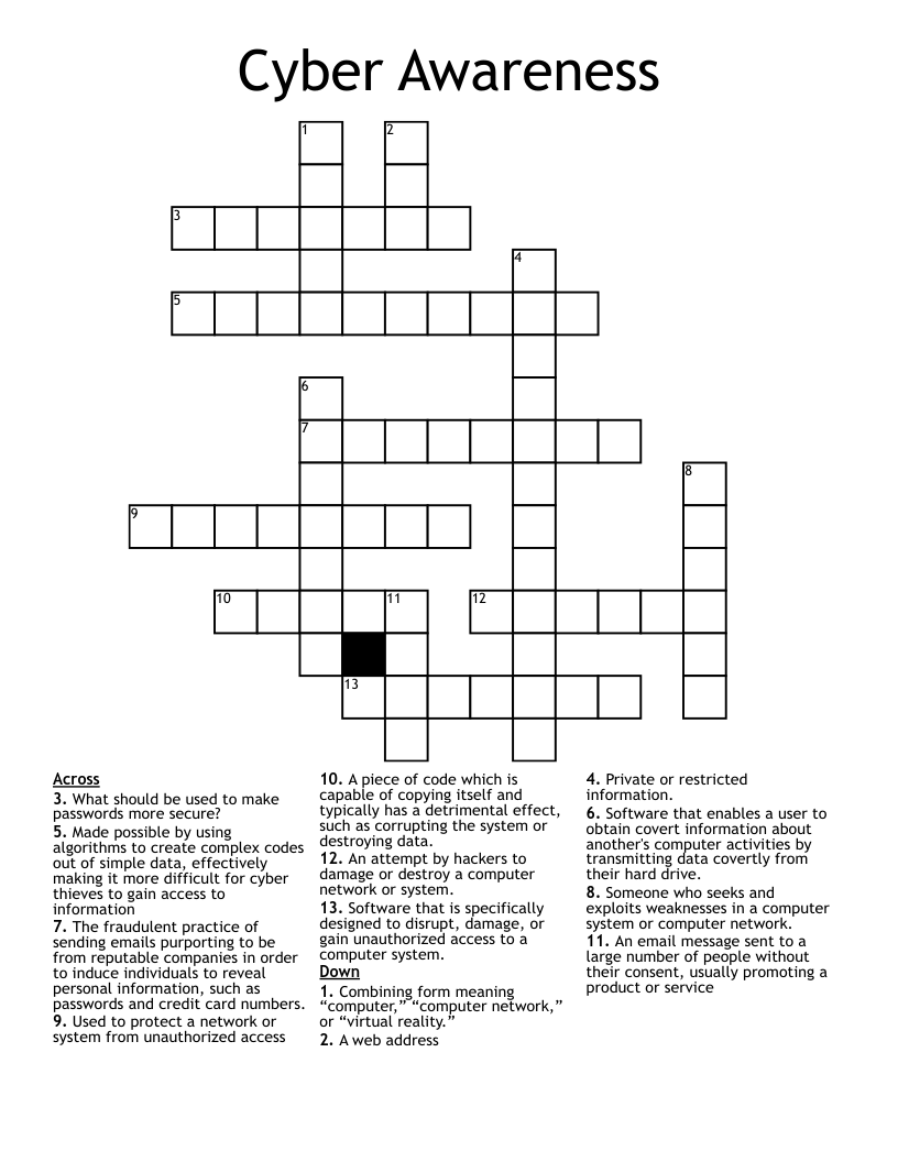 Cyber Awareness Crossword