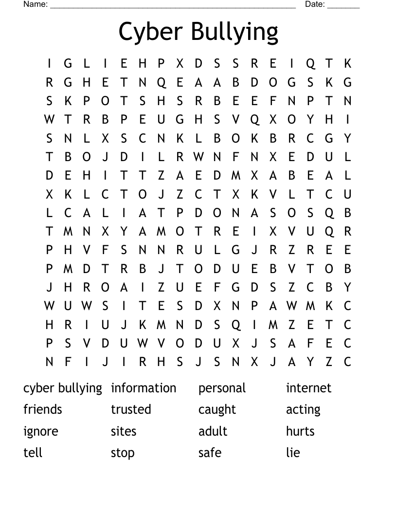Cyber Bullying Word Search