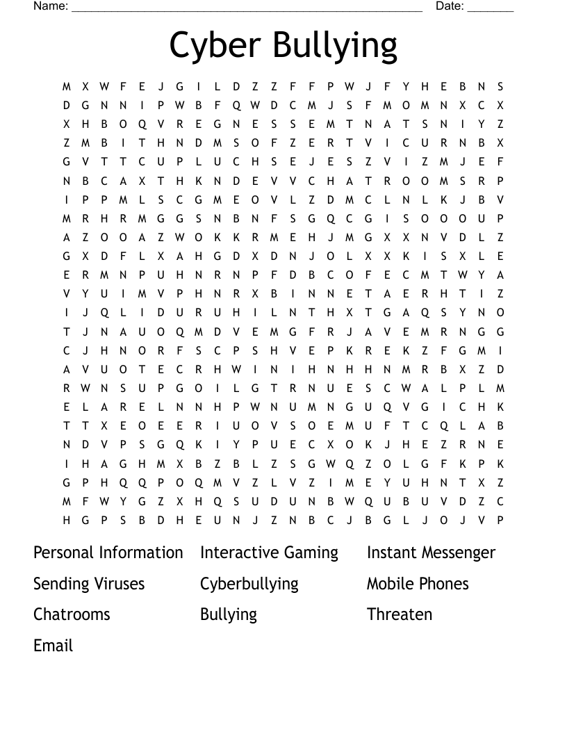 Cyber Bullying  Word Search