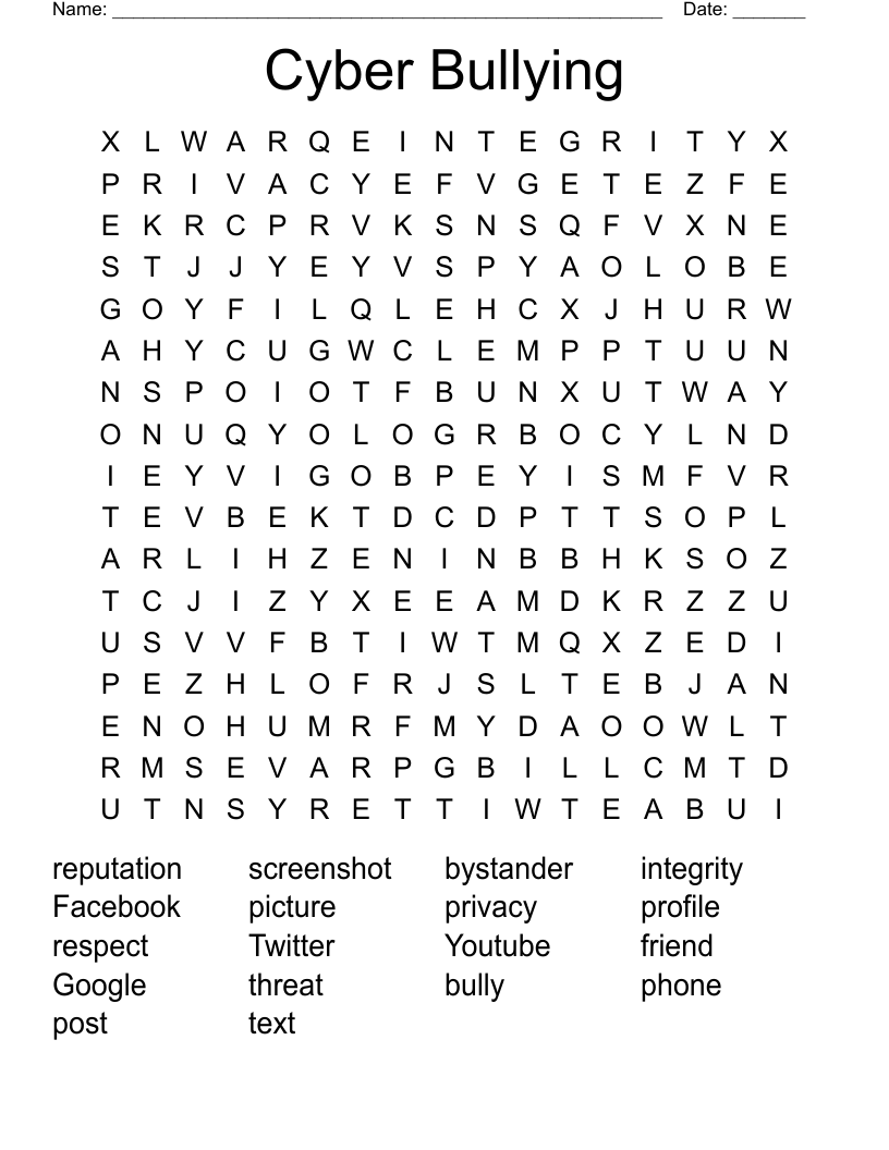 Cyber Bullying  Word Search