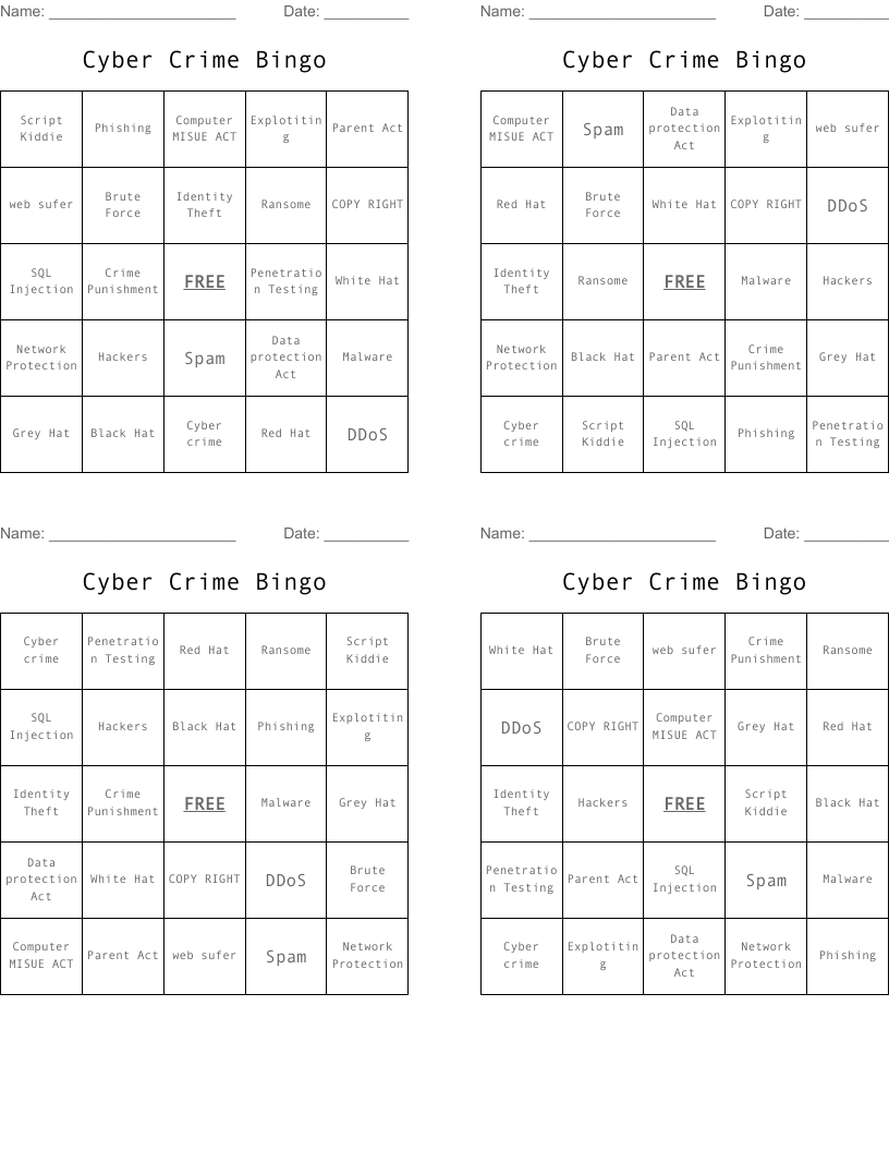 Cyber Crime Bingo 